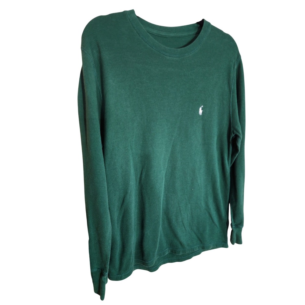 Polo Ralph Lauren Mens Green Waffle Knit Thermal Long Sleeve Crewneck Shirt